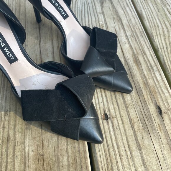 Nine West Mcfally Black Leather d'Orsay Bow Heels Size 6 - Picture 6 of 14